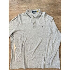 Polo Ralph Lauren Mens XL Classic Fit Long Sleeve Polo Shirt Gray Tipped Collar